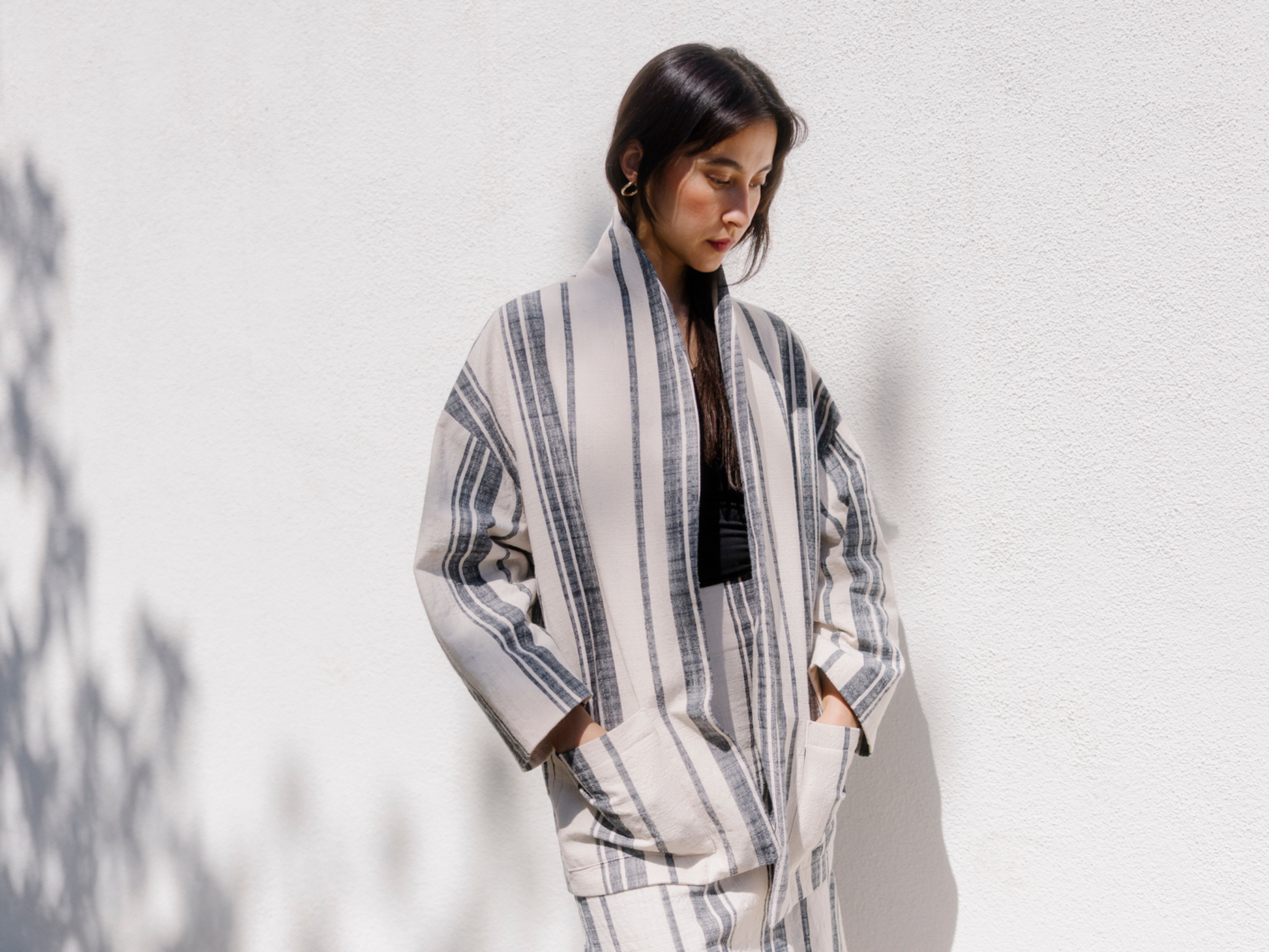 ecru-black-woven-stripe